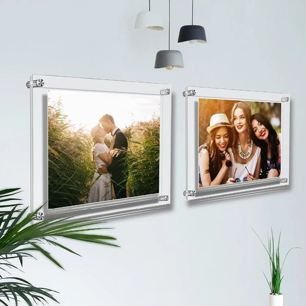 Acrylic Wall Mount Floating Frameless Picture Frame Clear Portrait Holder  (Size 11 X 14)