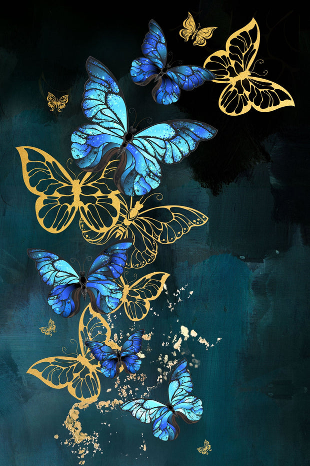 Blue Butterflies - Tempered Glass Wall Art - Art Boutike