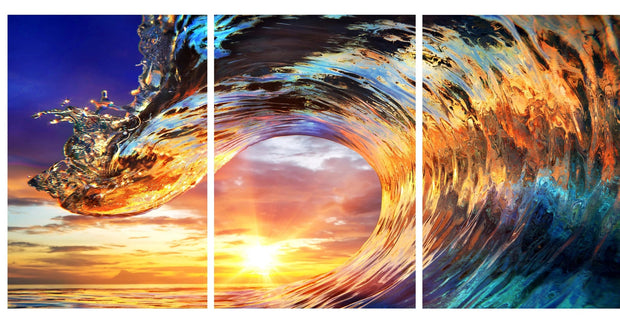 Sunset Wave - Set of 3 Tempered Glass Wall Art - Art Boutike